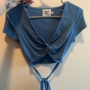 Princess Polly Ribbed Blue Tie-Front Top